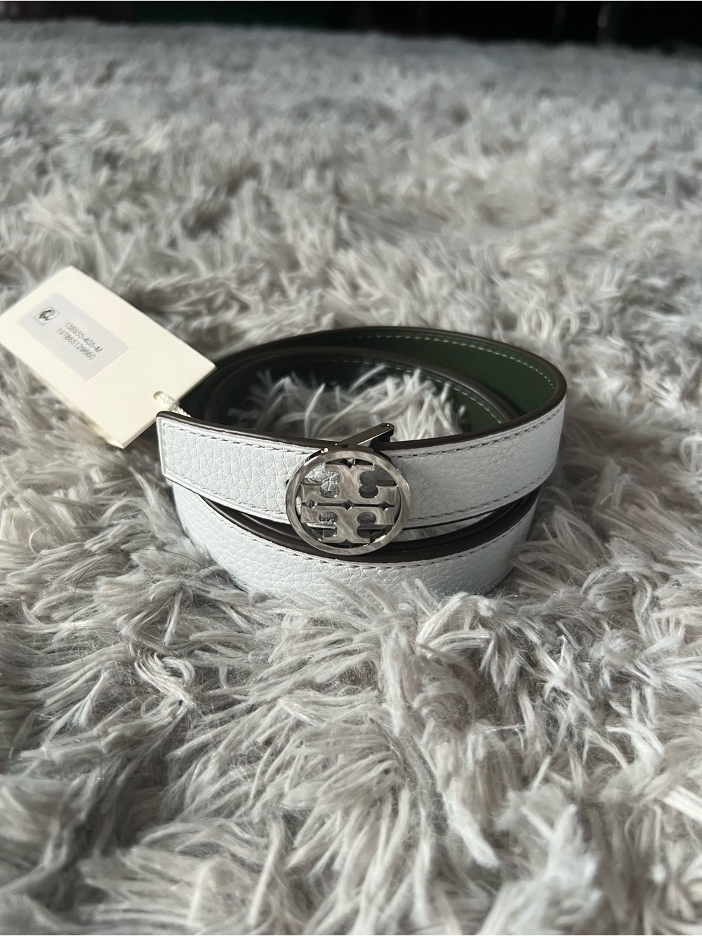 Tory Burch 1” Miller Reversible Leather Belt In Blue / Green Size: M